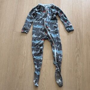 Sharks with Santa Hat Bamboo Kickee Pants 12-18m Footie Onesie